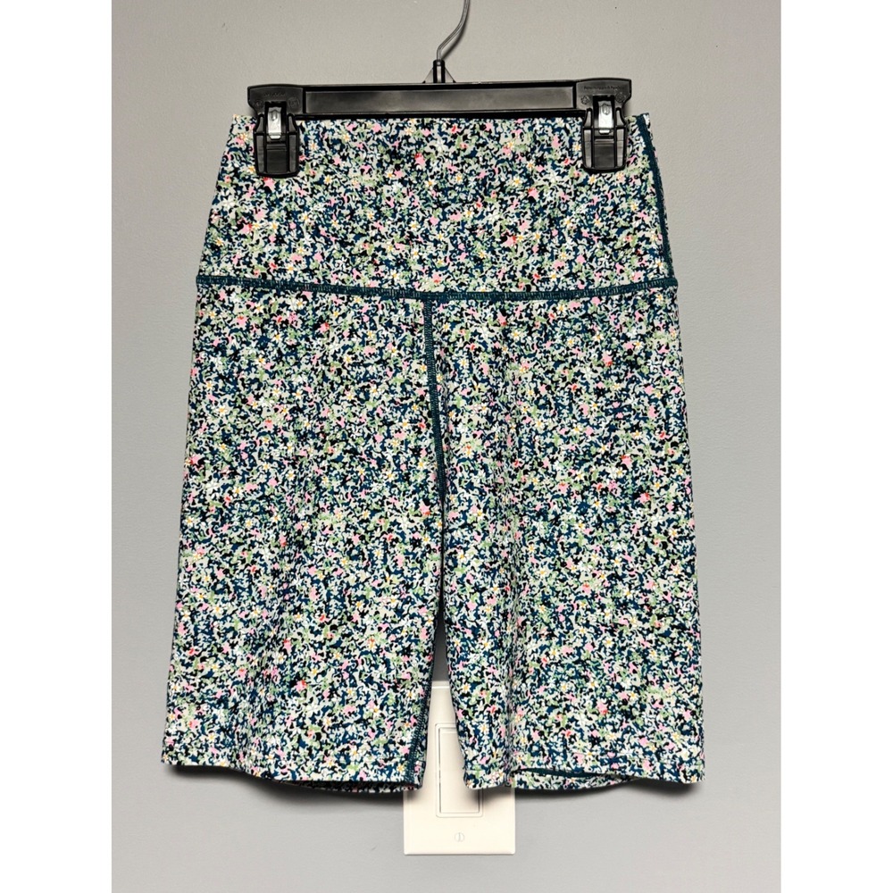 Sage Collective Womens Floral Biker Shorts High Rise Athletic‎ Yoga Green Small